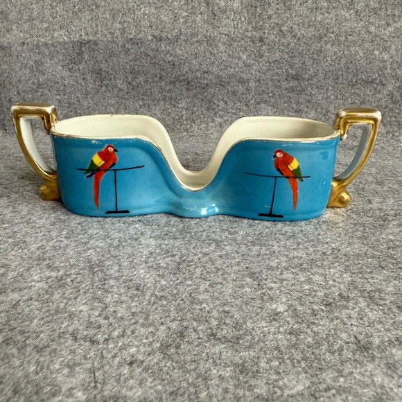Vintage Noritake Morimura Hand Painted Spoon Holder Caddy - Blue with Parrots - Picture 3 of 12
